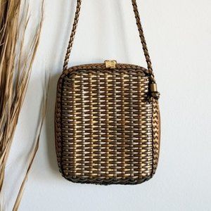 Vintage Authentic Leather Metallic Woven Crossbody Bag